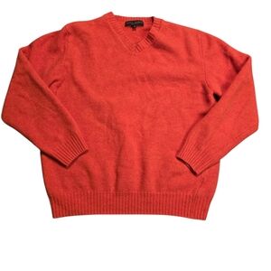Scott Barber Men's Medium Red Orange V-Neck Sweater 100% Wool